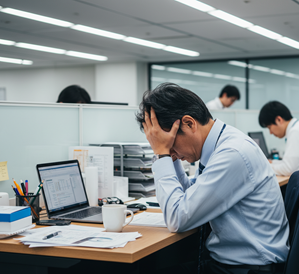 会社倒産や事業失敗で悩み、再就職先を探す元経営者の男性